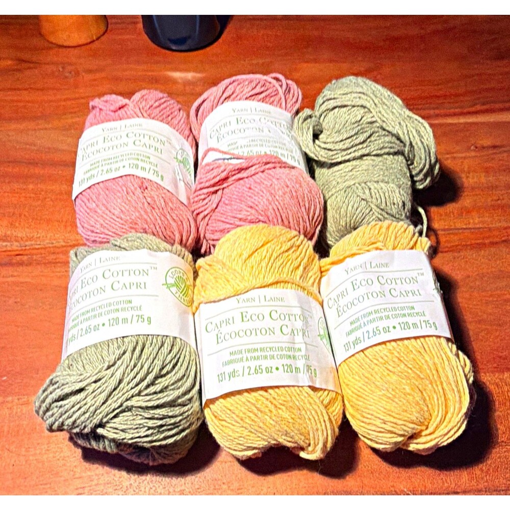 Loops & Threads Capri Eco Cotton Yarn Lot Pink/Yellow/Green Worsted 4 85% RC